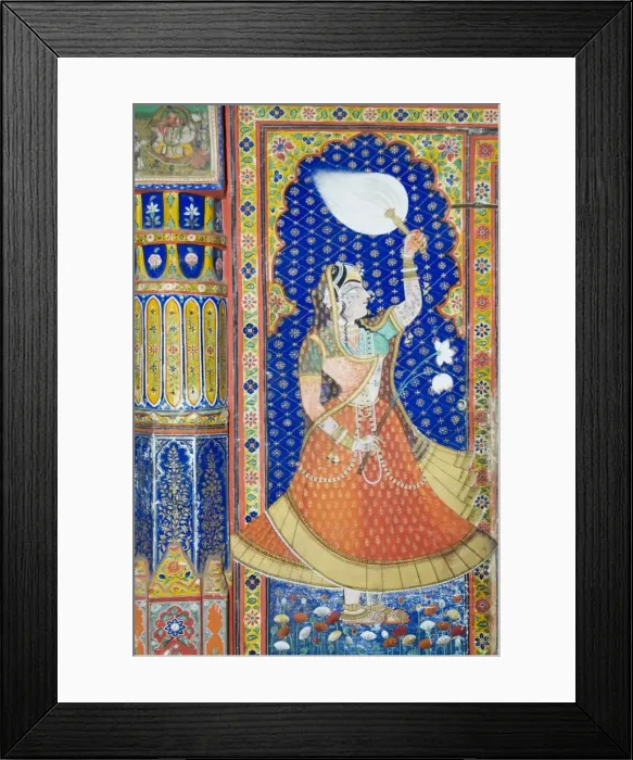 Framed Print : Beautiful frescoes on walls of the Juna Mahal Fort Framed Print : Beautiful frescoes on walls of the Juna Mahal Fort