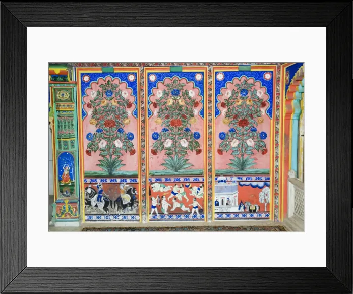 Framed Print : Beautiful frescoes on walls of the Juna Mahal Fort Framed Print : Beautiful frescoes on walls of the Juna Mahal Fort