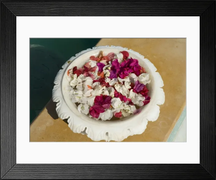 Framed Print : Marble bowl with floating flowers