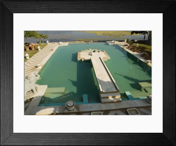 Framed Print : View of swimming pool at Udai Vilas Palace now a heritage hotel Framed Print : View of swimming pool at Udai Vilas Palace now a heritage hotel