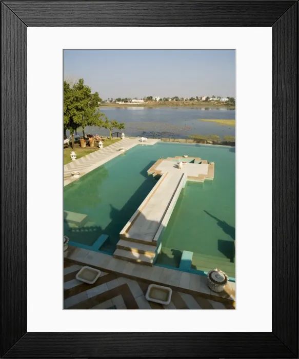 Framed Print : View of swimming pool at Udai Vilas Palace now a heritage hotel Framed Print : View of swimming pool at Udai Vilas Palace now a heritage hotel