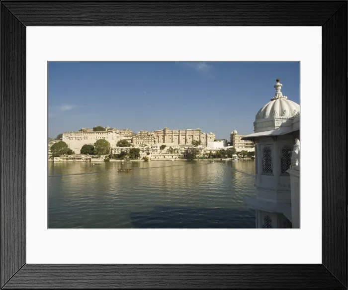 Framed Print : View of the City Palace and hotels from Lake Pichola Framed Print : View of the City Palace and hotels from Lake Pichola
