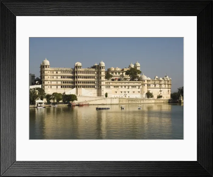 Framed Print : View of the City Palace and hotels from Lake Pichola