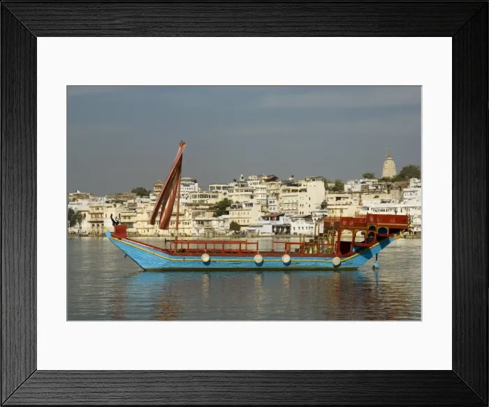 Framed Print : Ceremonial boat used by the Lake Palace Hotel with Framed Print : Ceremonial boat used by the Lake Palace Hotel with