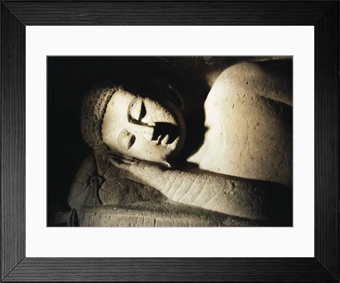 Framed Print : Detail of stone carving of the Buddha