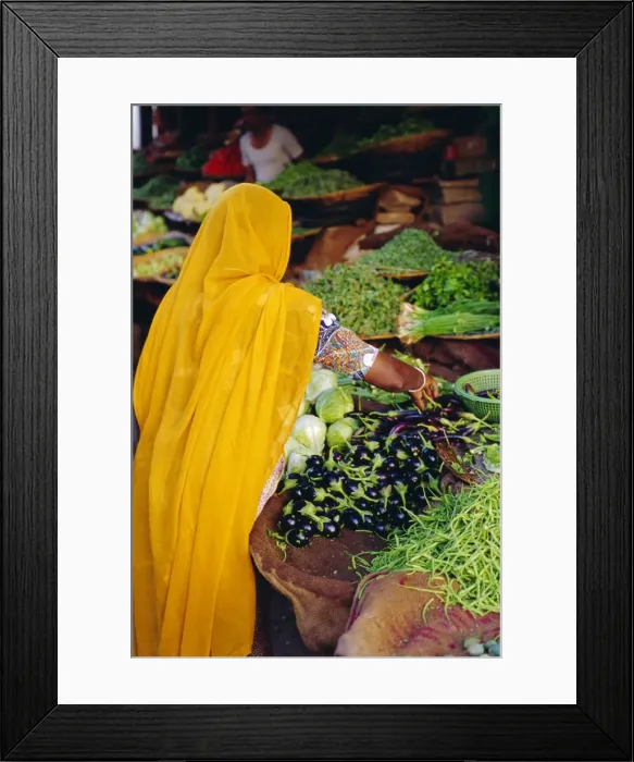 Framed Print : Woman shopping for vegetables at a market in Jodphur Framed Print : Woman shopping for vegetables at a market in Jodphur