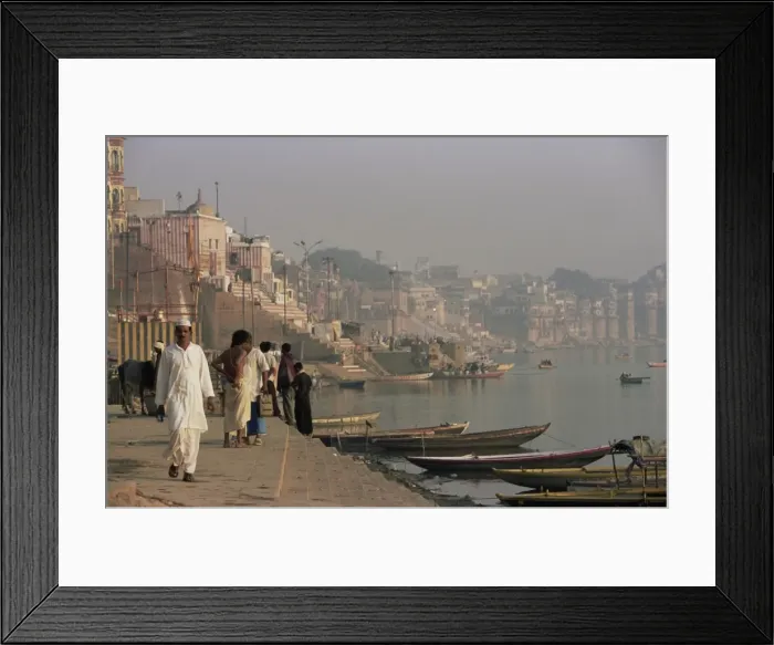 Framed Print : View along the ghats by the River Ganges (Ganga) Framed Print : View along the ghats by the River Ganges (Ganga)