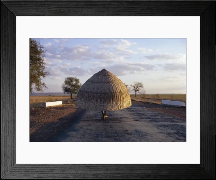 Framed Print : Person carrying huge umbrella on road at dusk Framed Print : Person carrying huge umbrella on road at dusk