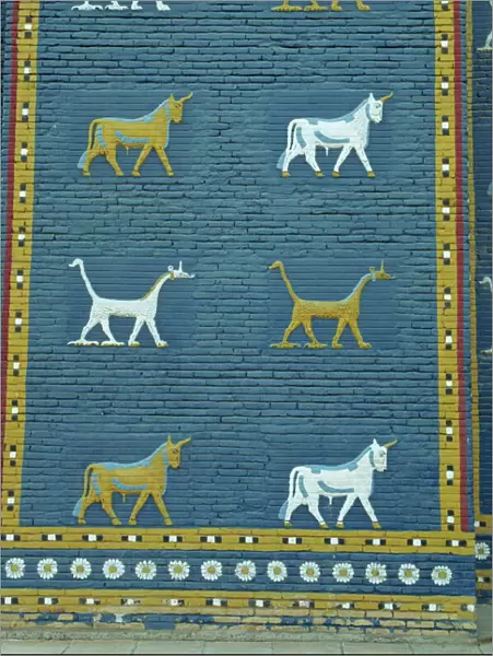 Close-up of Bull of Adad and other symbols on the Ishtar Gate
