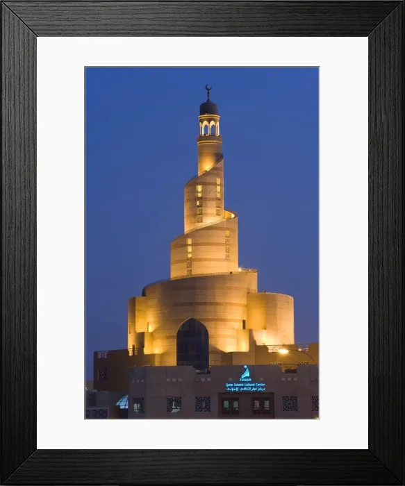 Framed Print : The illuminated spiral mosque of the Kassem Darwish Framed Print : The illuminated spiral mosque of the Kassem Darwish