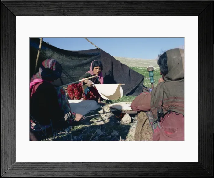 Framed Print : Qashqai women making bread in camp Framed Print : Qashqai women making bread in camp