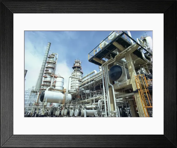 Framed Print : Oil refinery operating in the 1980s Framed Print : Oil refinery operating in the 1980s