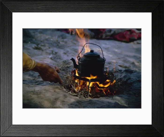 Framed Print : Kettle on fire in Qashqai camp