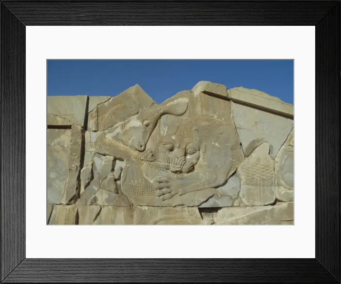 Framed Print : Carving of lion and bull on tripylon staircase Framed Print : Carving of lion and bull on tripylon staircase