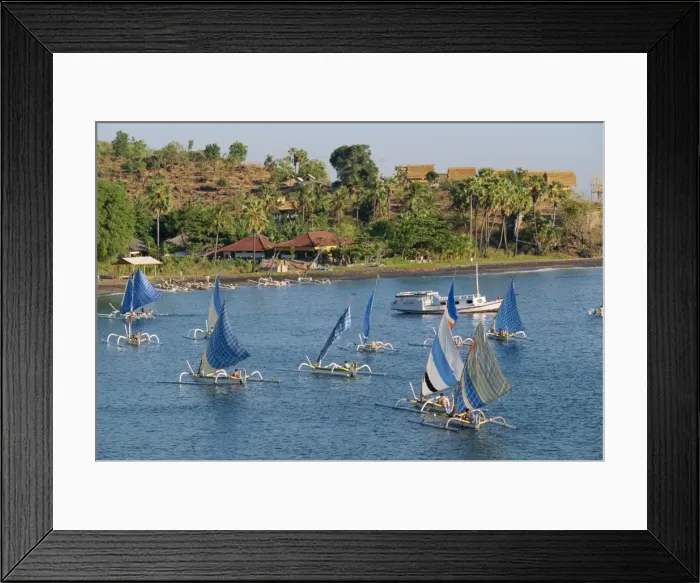 Framed Print : Outrigger fishing boats off the east coast of Bali Framed Print : Outrigger fishing boats off the east coast of Bali
