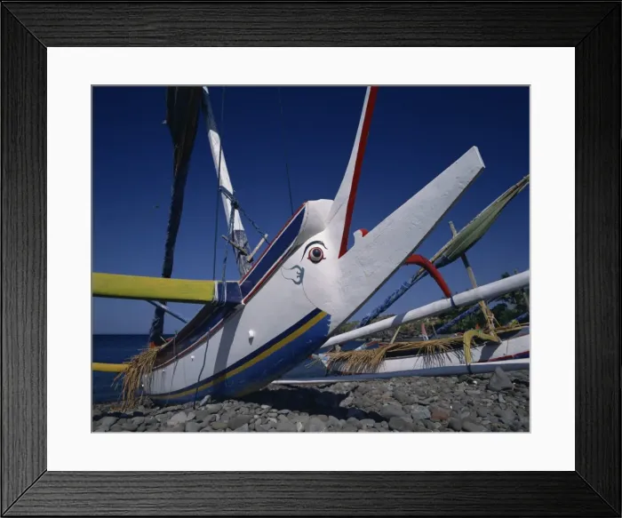 Framed Print : Close-up of the prow of an outrigger fishing boat on Framed Print : Close-up of the prow of an outrigger fishing boat on