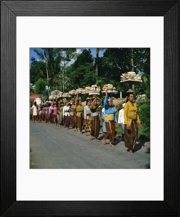 Framed Print : Women carrying offerings on their heads in a religious Framed Print : Women carrying offerings on their heads in a religious