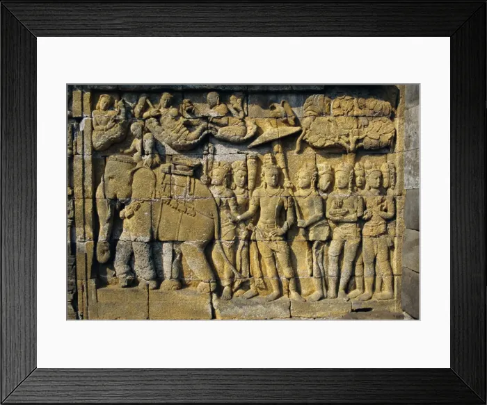 Framed Print : Relief carvings on frieze on outside wall of the Buddhist temple Framed Print : Relief carvings on frieze on outside wall of the Buddhist temple