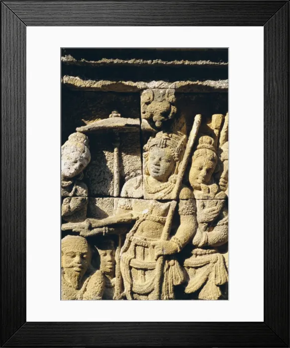 Framed Print : Relief carving on frieze on outside wall of the Buddhist temple Framed Print : Relief carving on frieze on outside wall of the Buddhist temple