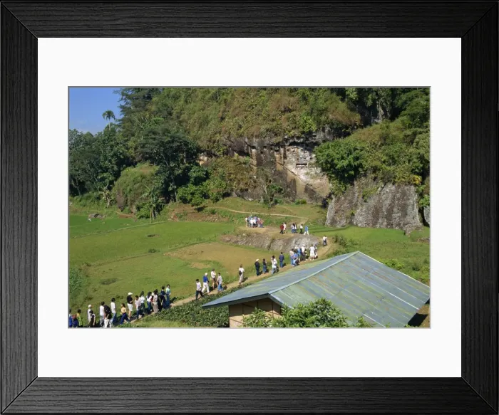 Framed Print : Tourist group on visit to Lemo cliff tombs Framed Print : Tourist group on visit to Lemo cliff tombs