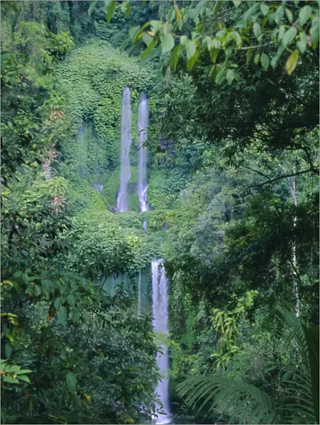 Waterfall on the northern slopes of 3726m Mt Rinjani volcano