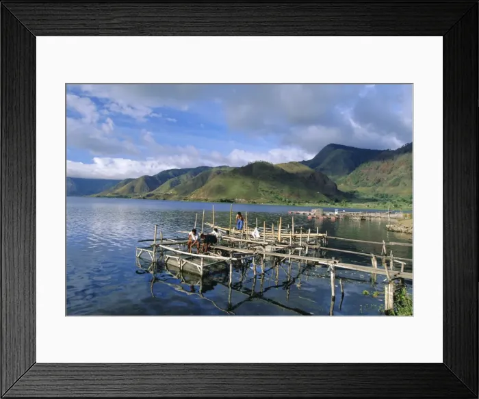 Framed Print : Fish rearing cages on northern tip of Lake Toba Framed Print : Fish rearing cages on northern tip of Lake Toba