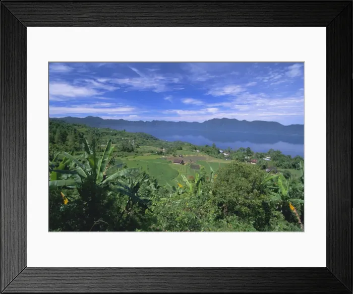Framed Print : Rice terraces on eastern shore of crater lake Framed Print : Rice terraces on eastern shore of crater lake