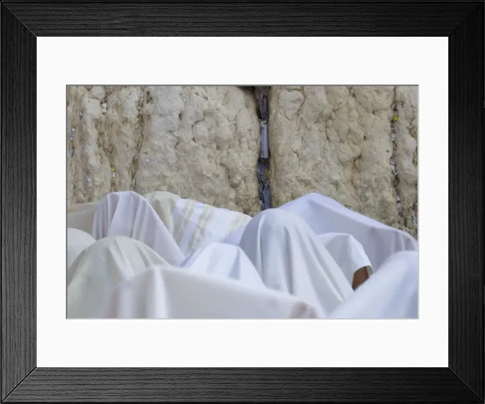 Framed Print : Close up of men covered with white prayer shawls receiving Framed Print : Close up of men covered with white prayer shawls receiving