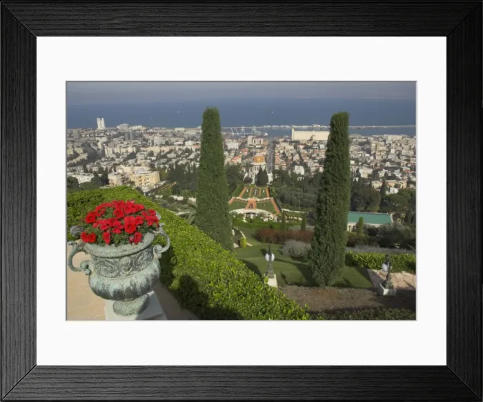 Framed Print : Elevated view of city including Bahai shrine and gardens Framed Print : Elevated view of city including Bahai shrine and gardens