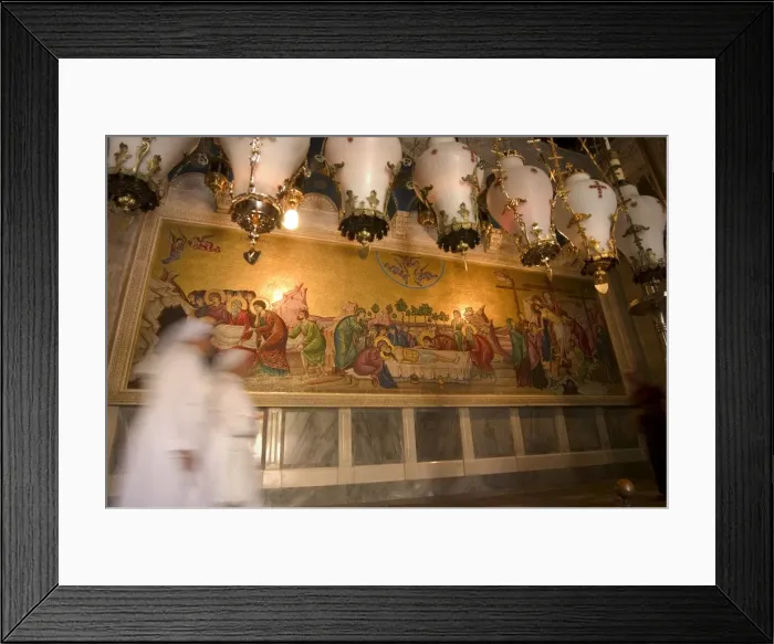 Framed Print : Nuns in front of wall painting of Jesus Christs death Framed Print : Nuns in front of wall painting of Jesus Christs death
