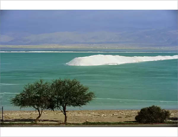 Mined sea salt at shallow south end of the Dead Sea near Ein Boqeq
