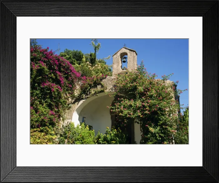 Framed Print : Chapel and bell tower covered in lantana and bougainvillea Framed Print : Chapel and bell tower covered in lantana and bougainvillea