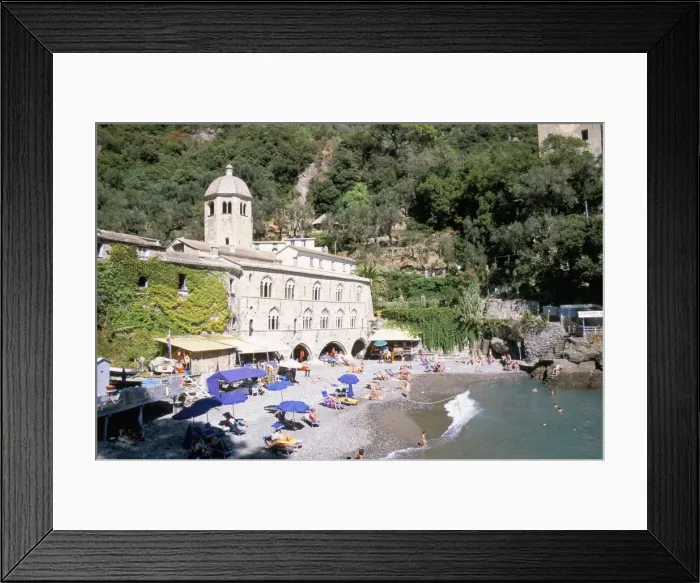 Framed Print : Beach and Benedictine abbey of San Fruttuosa Framed Print : Beach and Benedictine abbey of San Fruttuosa