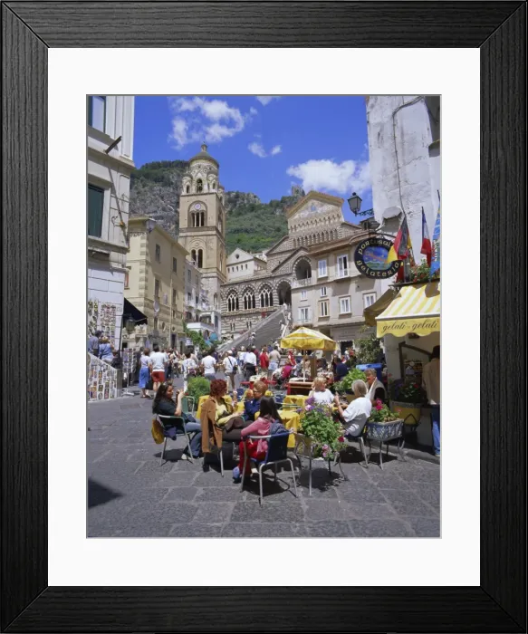 Framed Print : Cafes and cathedral Framed Print : Cafes and cathedral
