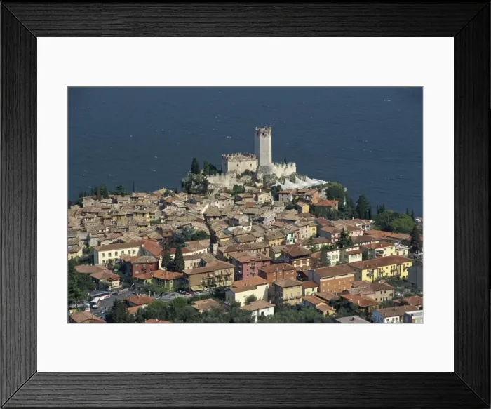Framed Print : Houses and castle at Malcesine on Lake Garda in Alto Adige Framed Print : Houses and castle at Malcesine on Lake Garda in Alto Adige
