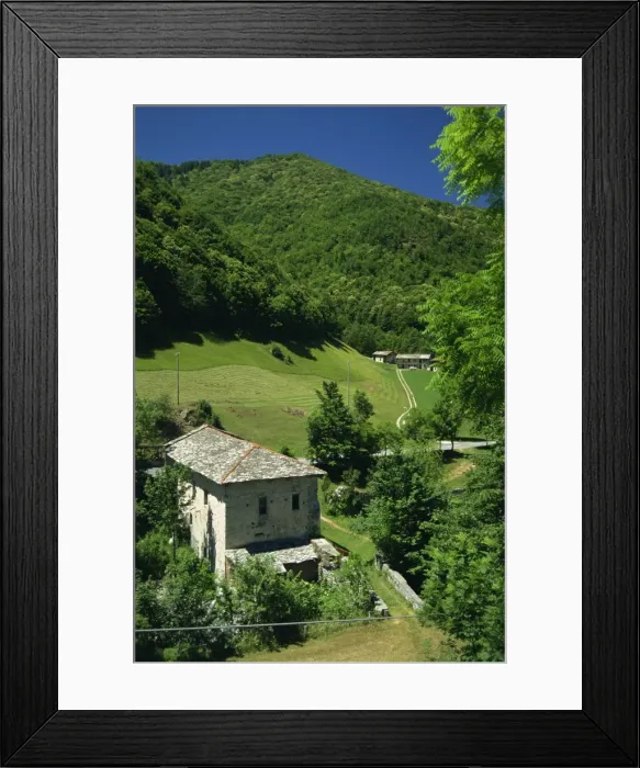 Framed Print : Houses and fields in the Pesio Valley near Certosa Framed Print : Houses and fields in the Pesio Valley near Certosa