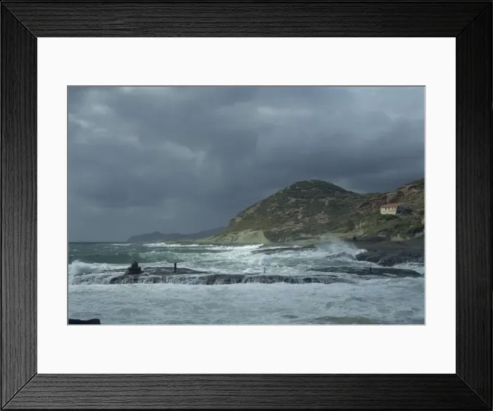 Framed Print : Stormy seas at Bosa Marina