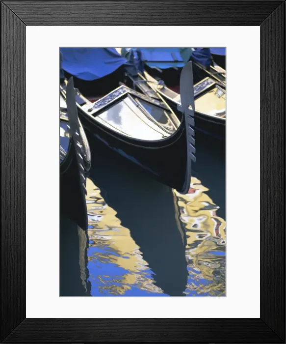 Framed Print : Gondola and reflections, Orsseole, near St Framed Print : Gondola and reflections, Orsseole, near St