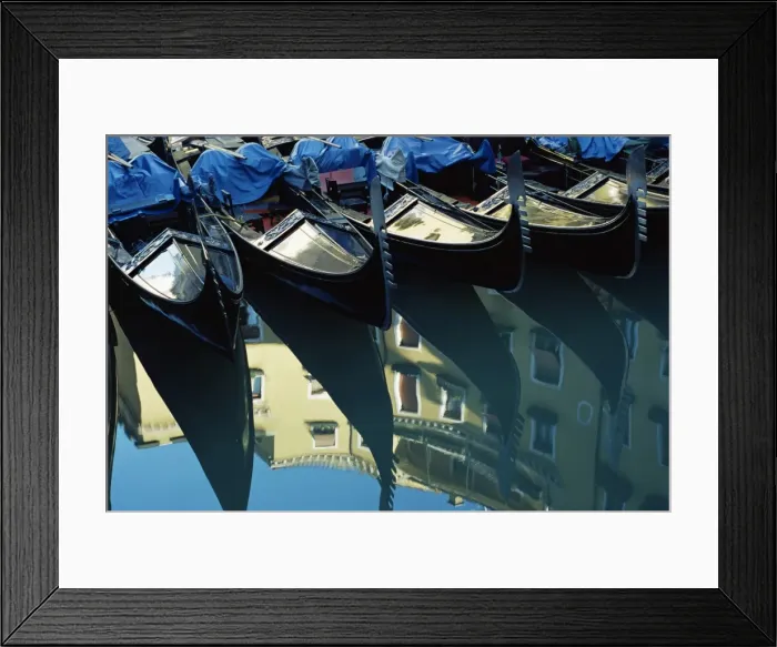 Framed Print : Gondolas and reflections, Orseole, near St Framed Print : Gondolas and reflections, Orseole, near St