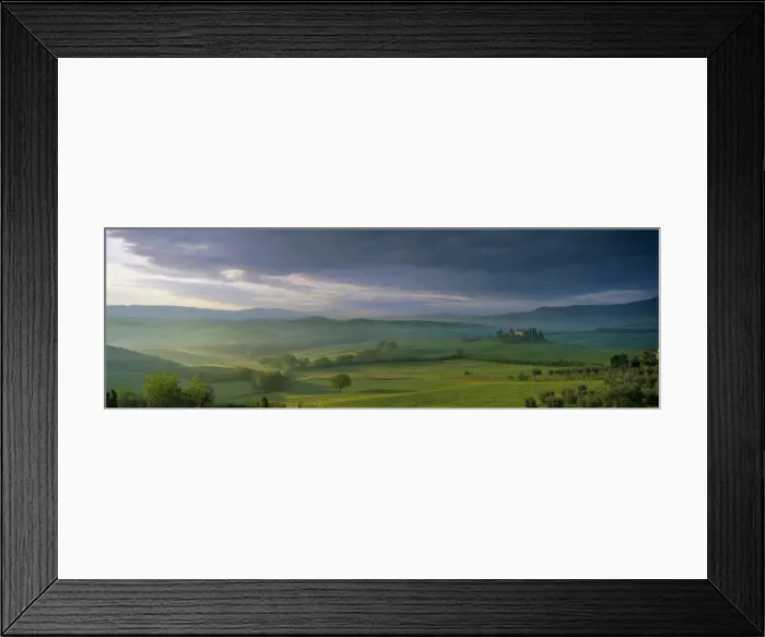Framed Print : Panoramic view of Belvedere and the Val d Orcia at dawn Framed Print : Panoramic view of Belvedere and the Val d Orcia at dawn
