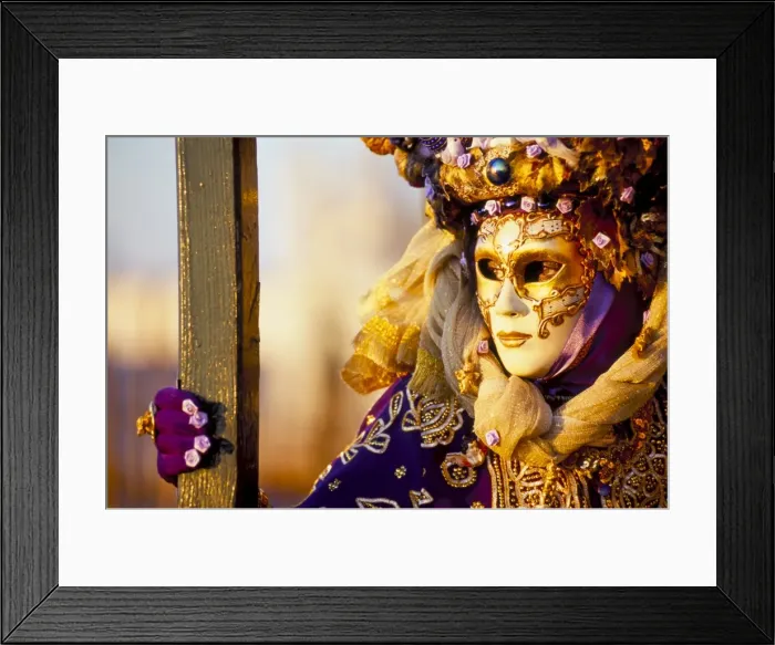 Framed Print : Portrait of a person dressed in mask and costume taking Framed Print : Portrait of a person dressed in mask and costume taking