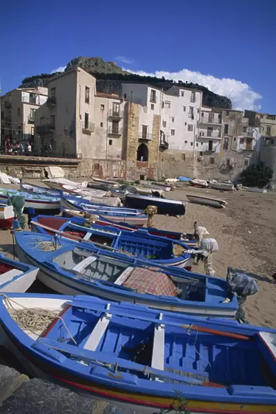 Small boats in the fishing harbour of Cefalu