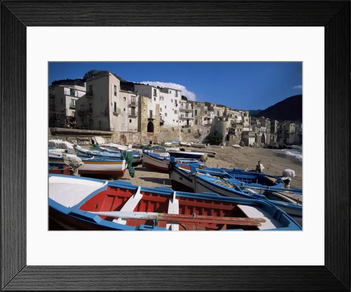 Framed Print : Fishing harbour and Porta Pescara beyond Framed Print : Fishing harbour and Porta Pescara beyond