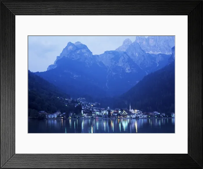 Framed Print : Alleghe and Lake Alleghe at dusk Framed Print : Alleghe and Lake Alleghe at dusk