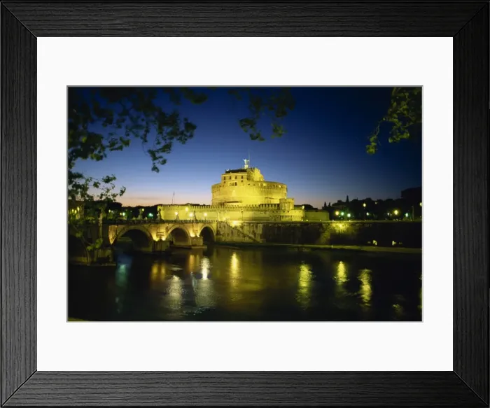 Framed Print : View across River Tiber to illuminated Castel Sant Angelo at dusk Framed Print : View across River Tiber to illuminated Castel Sant Angelo at dusk