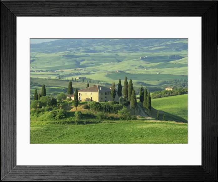Framed Print : View to farmhouse in rolling hills Framed Print : View to farmhouse in rolling hills