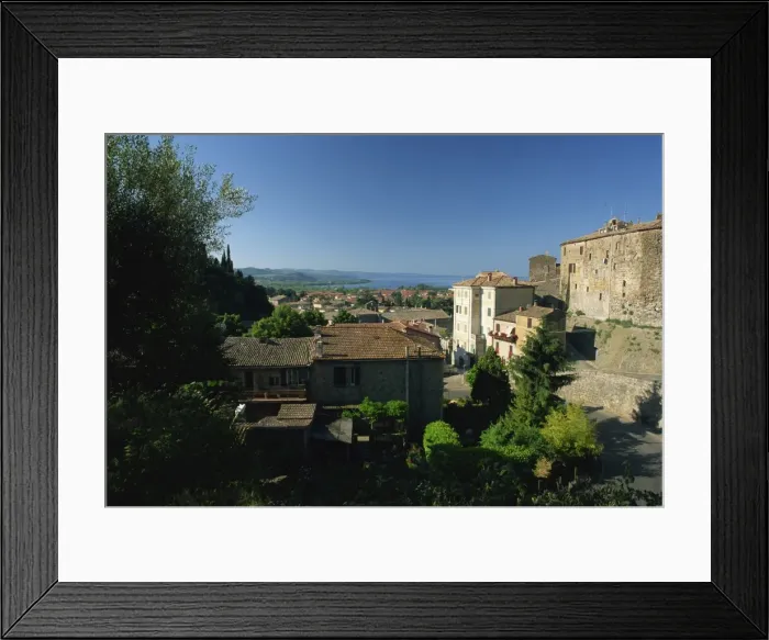 Framed Print : View over village rooftops to Lake Bolsena Framed Print : View over village rooftops to Lake Bolsena