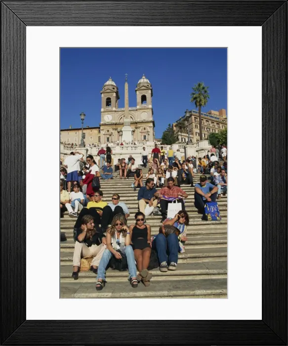 Framed Print : Groups of tourists sitting on the Spanish Steps with Framed Print : Groups of tourists sitting on the Spanish Steps with