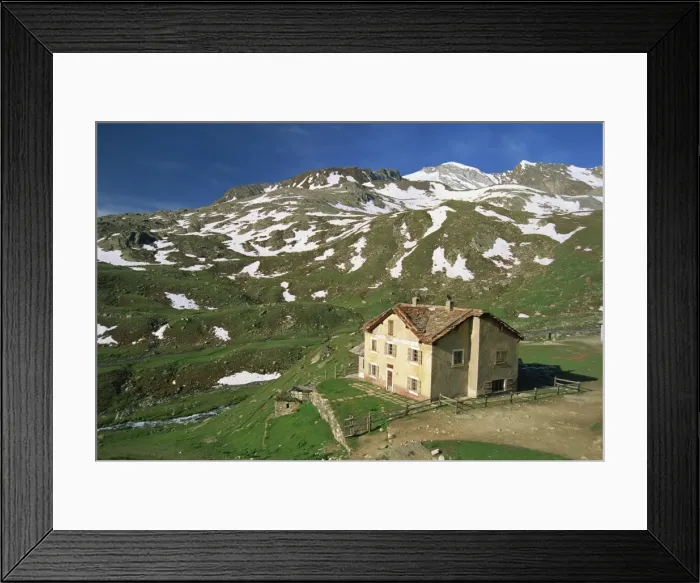 Framed Print : Vittorio Sella mountain hut in the Valnontey Valley Framed Print : Vittorio Sella mountain hut in the Valnontey Valley
