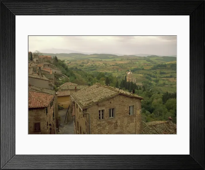 Framed Print : Aerial view over small town and countryside of Tuscany Framed Print : Aerial view over small town and countryside of Tuscany